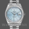 Replica Heren Rolex Day-Date-228396TBR, 40mm, Ijsblauwe Diagonaal Motief Wijzerplaat, Diamanten Bezel