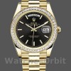 Replica Heren Rolex Day-Date-228398TBR, 40mm, Zwarte Diagonaal Motief Wijzerplaat, Diamanten Bezel, Heren Zwart