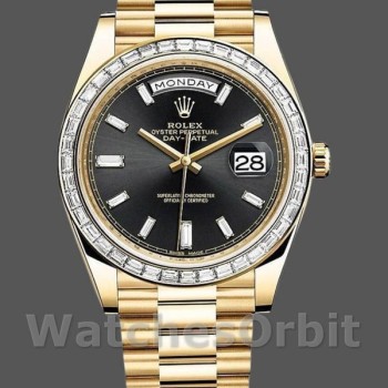 Replica Heren Rolex Day-Date-228398TBR, 40mm, Zwarte Diamant Wijzerplaat, Diamant Bezel, Heren Zwart