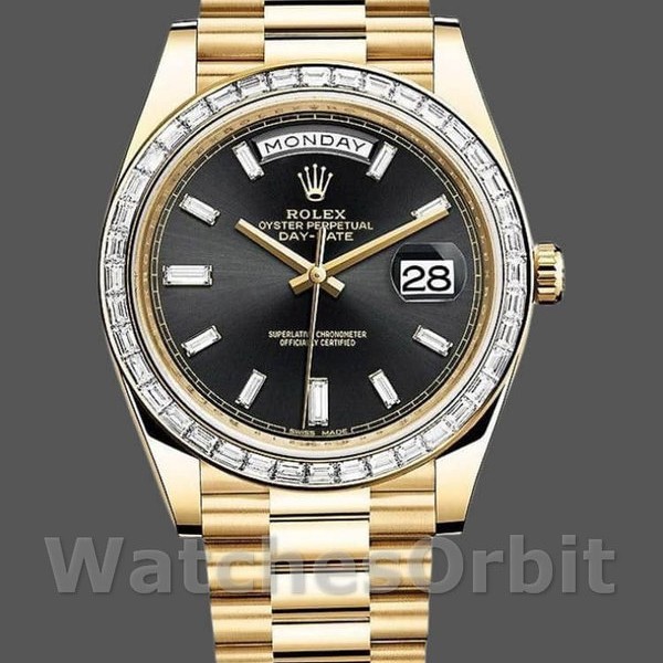 Replica Heren Rolex Day-Date-228398TBR, 40mm, Zwarte Diamant Wijzerplaat, Diamant Bezel, Heren Zwart