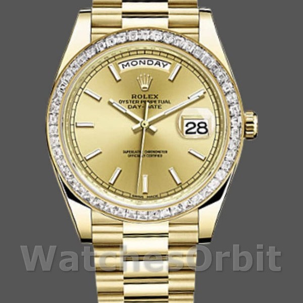 Replica Heren Rolex Day-Date-228398TBR, 40mm, Champagne Index Dial, Diamant Bezel