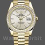 Replica Heren Rolex Day-Date-228398TBR, 40mm, Zilveren Diagonaal Motief Wijzerplaat, Diamanten Ring