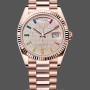 Replica Rolex Day Date 36-m128396TBR 0019 voor heren, diamanten ring, ijsblauwe Romeinse wijzerplaat
