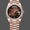 Replica Rolex Day Date 36-128236 0009 voor heren, geribbelde lunette, platina armband, ijsblauw
