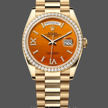 Replica Heren Rolex Day Date 36-M128345RBR 0068, Everose Gold, Diamonds Bezel, Oyster, Groen & Blauw