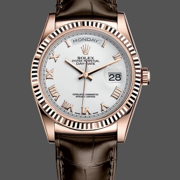 Replica Rolex Day Date 36-m128348RBR 0064 voor heren, geelgoud, witte wijzerplaat
