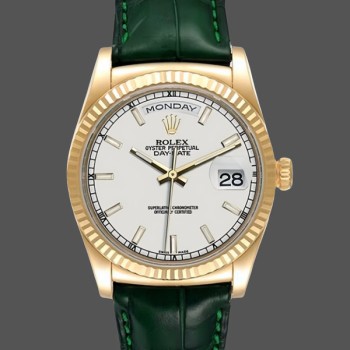 Replica Rolex Day Date 36-128396TBR 0004, Platina, Diamanten ring, Zilver voor heren