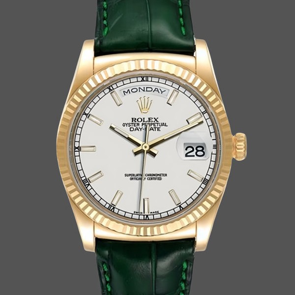 Replica Rolex Day Date 36-128396TBR 0004, Platina, Diamanten ring, Zilver voor heren