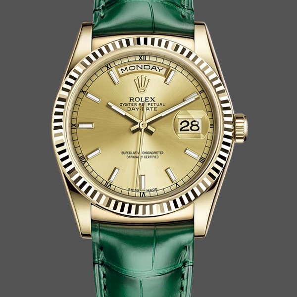 Replica Rolex Day Date 36-m128399TBR 0019, witgoud, diamanten ring, witte wijzerplaat