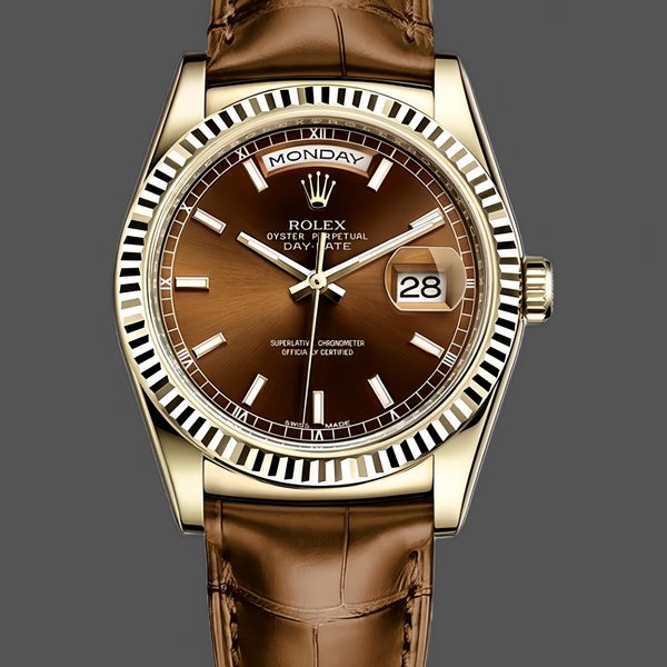 Replica Rolex Day Date 36-128396TBR 0004, Platina, Diamanten ring, Zilver voor heren