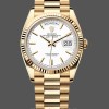 Replica Rolex Day-Date 36mm Unisex-128238 0081 Geribbelde lunette-Witte index wijzerplaat Wit