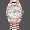 Replica Rolex Day-Date 36mm unisex-128345RBR 0028-Mother of Pearl White Dial-Everose Gold MOP