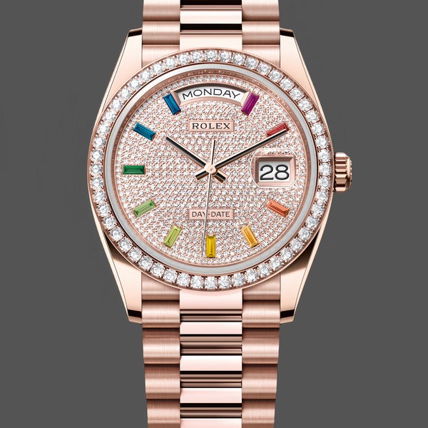 Replica Rolex Day Date 36-m128396TBR 0005, Platina, Parelmoer wijzerplaat, Diamanten ring, President, MOP wijzerplaat