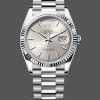 Replica Rolex Day-Date 36-128236 0001 voor dames, platina en witgoud, zilverkleurige wijzerplaat met index