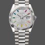 Replica Rolex Day Date 36-128239 0016, witgoud, Pave Rainbow Diamond Dial, diamanten wijzerplaat