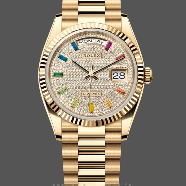 Replica Rolex Day Date 36-m128396TBR 0005, Platina, Parelmoer wijzerplaat, Diamanten ring, President, MOP wijzerplaat