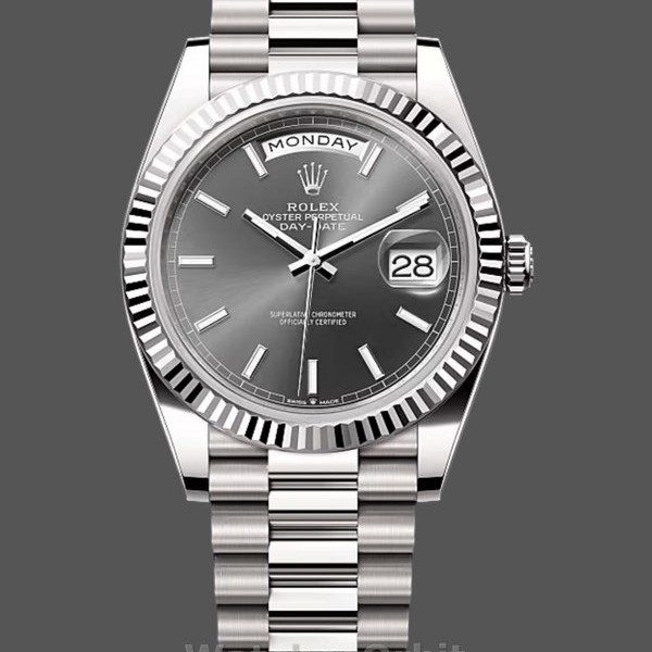 Replica Rolex Day-Date 40-M228239 0060 voor heren, 18K witgoud, wijzerplaat in leisteen