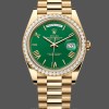 Replica Heren Rolex Day Date 40-M228348RBR 0040, 18K geelgoud, groene wijzerplaat, diamanten lunette