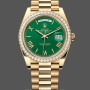 Replica Heren Rolex Day Date 40-M228348RBR 0040, 18K geelgoud, groene wijzerplaat, diamanten lunette