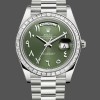 Replica Heren Rolex Day-Date 40-228396TBR, Platina, Arabische cijfers, Groen met diamanten, Groene wijzerplaat