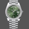 Replica Heren Rolex Day Date 40-M228396TBR 0020, Platina, Olijfgroene wijzerplaat, Diamanten ring