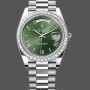 Replica Heren Rolex Day Date 40-M228396TBR 0020, Platina, Olijfgroene wijzerplaat, Diamanten ring