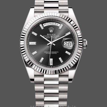 Replica Heren Rolex Day-Date-228239 0005, 40mm, zwarte diamanten wijzerplaat, geribbelde lunette, heren zwart
