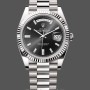 Replica Heren Rolex Day-Date-228239 0005, 40mm, zwarte diamanten wijzerplaat, geribbelde lunette, heren zwart