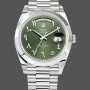 Replica Rolex Day-Date 40-228206 voor heren, Arabisch, Platina, Olijf wijzerplaat, Groene wijzerplaat