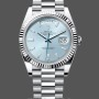Replica Heren Rolex Day Date 40-228236 0006, Platina, Ijsblauwe Baguette Wijzerplaat