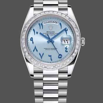 Replica Heren Rolex Day-Date Platinum Ijsblauw Arabisch wijzerplaat Diamant Bezel 228396TBR 40MM Ijsblauwe wijzerplaat