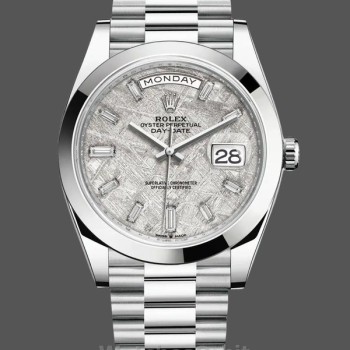 Replica Heren Rolex Day-Date 40-228206 0036, Platina, Meteoriet Baguette Wijzerplaat, Heren Meteoriet Wijzerplaat