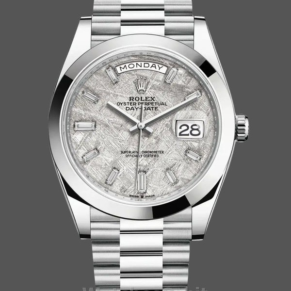 Replica Heren Rolex Day-Date 40-228206 0036, Platina, Meteoriet Baguette Wijzerplaat, Heren Meteoriet Wijzerplaat