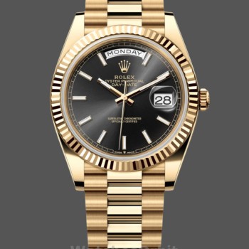 Replica Heren Rolex Day-Date 40-m228238 0067, Geelgoud, President, zwarte wijzerplaat