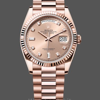 Replica Rolex Day-Date 36mm unisex-m128235 0009-Evergoud-Roze Wijzerplaat Roze Roze