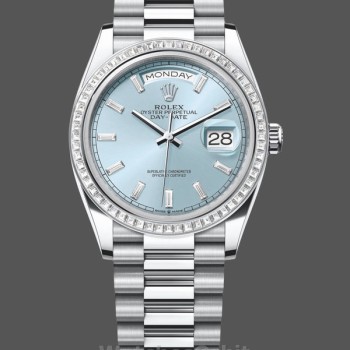 Replica Heren Rolex Day Date 36-M128235 0085, Evergoud, Blauwgroene wijzerplaat, Oyster