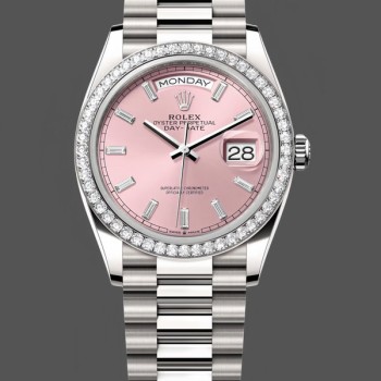 Replica Rolex Day Date 36-m128236 0023 voor heren, 36 mm, helderblauwe wijzerplaat met diamant bezet, geribbelde lunette, President