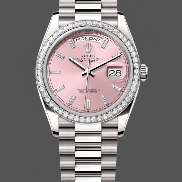 Replica Rolex Day Date 36-m128236 0023 voor heren, 36 mm, helderblauwe wijzerplaat met diamant bezet, geribbelde lunette, President
