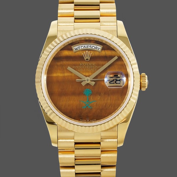 Replica Dames Rolex Day-Date 36-36mm, Saffier spiegel, Tijgeroog wijzerplaat, President, gele wijzerplaat