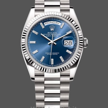 Replica Rolex Day Date 36-m128236 0023 voor heren, 36 mm, helderblauwe wijzerplaat met diamant bezet, geribbelde lunette, President