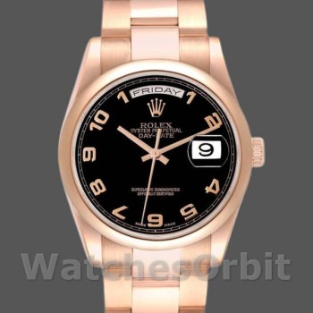 Replica Rolex President Day-Date 36mm unisex-118205-Rose Gold-Black Dial Zwart