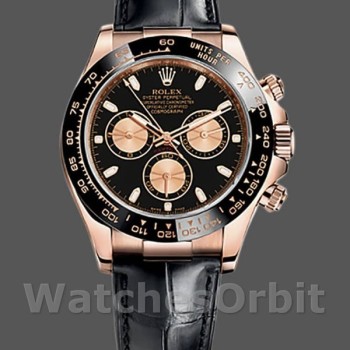 Replica Rolex Cosmograph Daytona 40mm Heren-116515-Leren Band-Zwarte Wijzerplaat Zwart