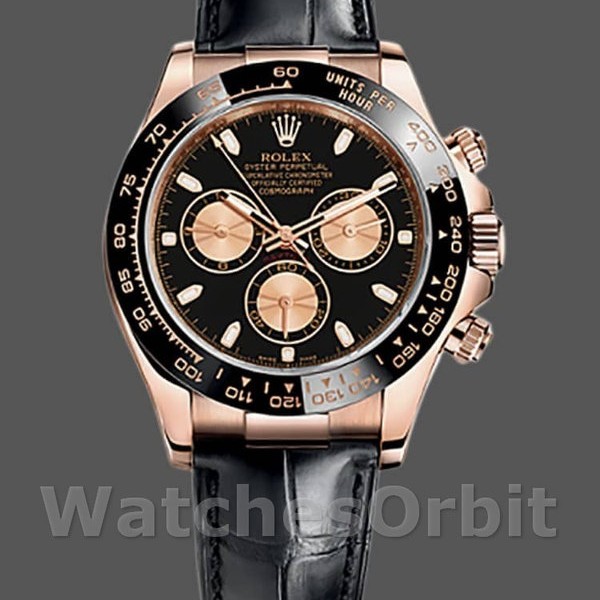 Replica Rolex Cosmograph Daytona 40mm Heren-116515-Leren Band-Zwarte Wijzerplaat Zwart