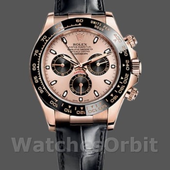 Replica Rolex Cosmograph Daytona 40mm Heren-116515LN-Leren Band-Zwart Roze Wijzerplaat Roze