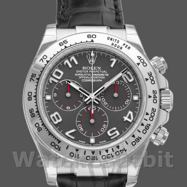 Replica Rolex Cosmograph Daytona 40mm Heren-116519-Grijze wijzerplaat-Zwarte lederen band Grijs