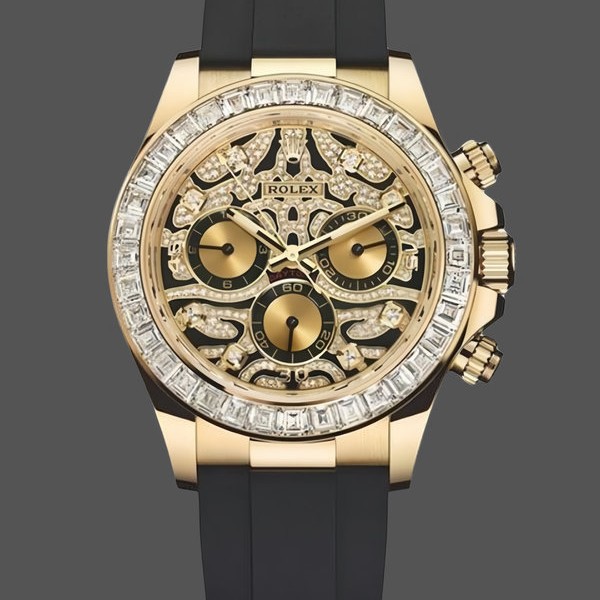 Replica Rolex Cosmograph Daytona 40mm Heren-116588 Geelgoud-Zwarte Rubber Band Diamant
