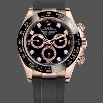 Replica Heren Rolex Cosmograph Daytona 116515ln Rose Gold Case Black Dial 0057 Zwarte wijzerplaat