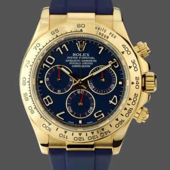 Replica Heren Rolex Cosmograph Daytona Geelgoud met blauwe wijzerplaat 116518 Blauwe wijzerplaat