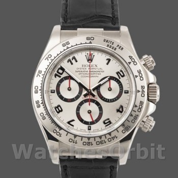 Replica Rolex Daytona 40mm Heren-116519-Zwarte Alligator Lederen Band-Zilveren Wijzerplaat Zilver