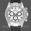 Replica Rolex Daytona 40mm Heren-116519-Zwarte krokodillenleren band-Witte wijzerplaat Wit